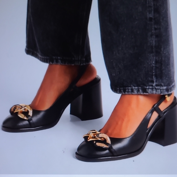 See by Chloe, Elegant Black Slingback Heels with Gold Accents - Picture 4 of 9